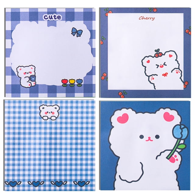4 juegos de cuadernos creativos de dibujos animados de osito y niña, notas de mensajes para estudiantes