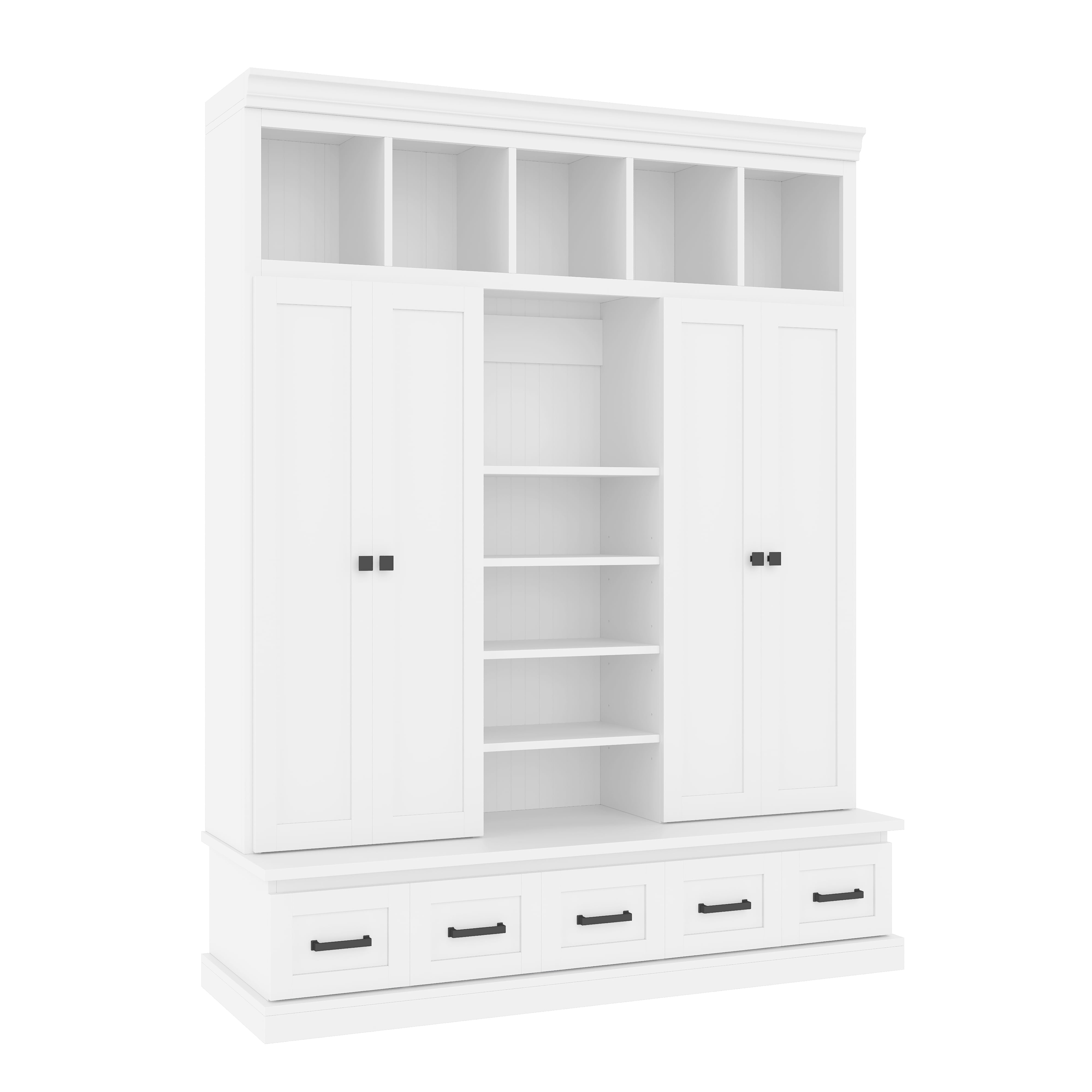 78.7''H Entryway Hall Tree with Drawers, Living Room Storage Bench with Cubbies & Adjustable Shelves, Storage Cabinet for Entryway