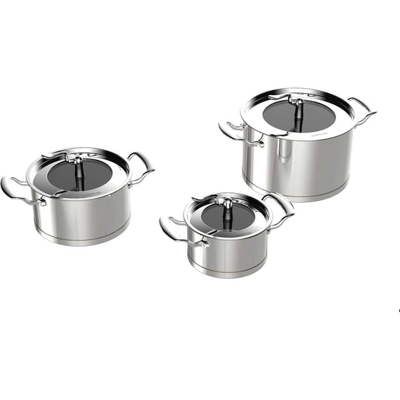 SUNHOUSE Stainless Steel Stock Pot with Glass Lid, Basic Small Sauce Cooking Pot Saucier Casserole Pan Set, 6 Piece Set