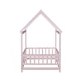 thumbnail image 4 of Noble House Gaiety Twin Size House Floor Bed for Kids, Rubber Wood Frame with Roof and Fence Guardrails, Pink, 4 of 11