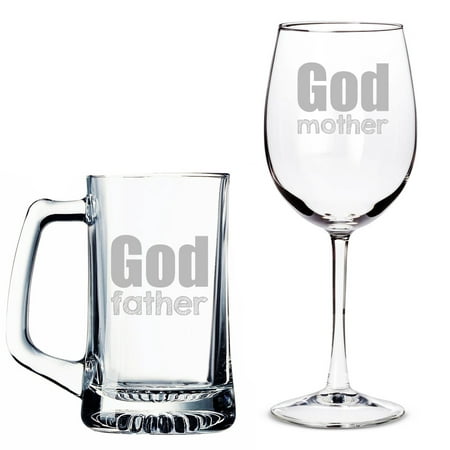 God Father Beer Mug and God Mother Wine Glass Set
