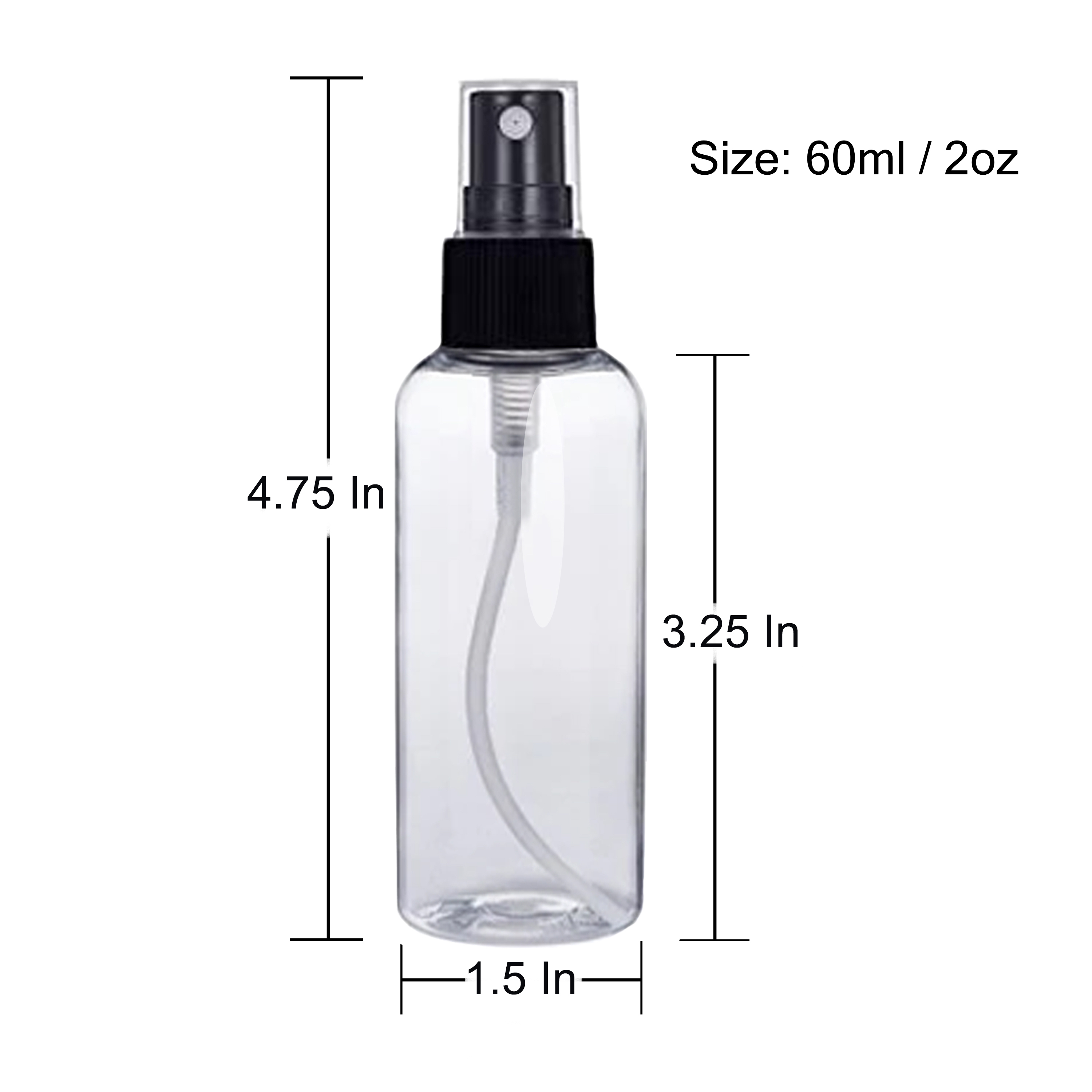 SANSHIELD 100 Pack 2 oz (60 ml) Clear PET Plastic Spray Bottles with Cap, Small Travel Size Mist Bottles
