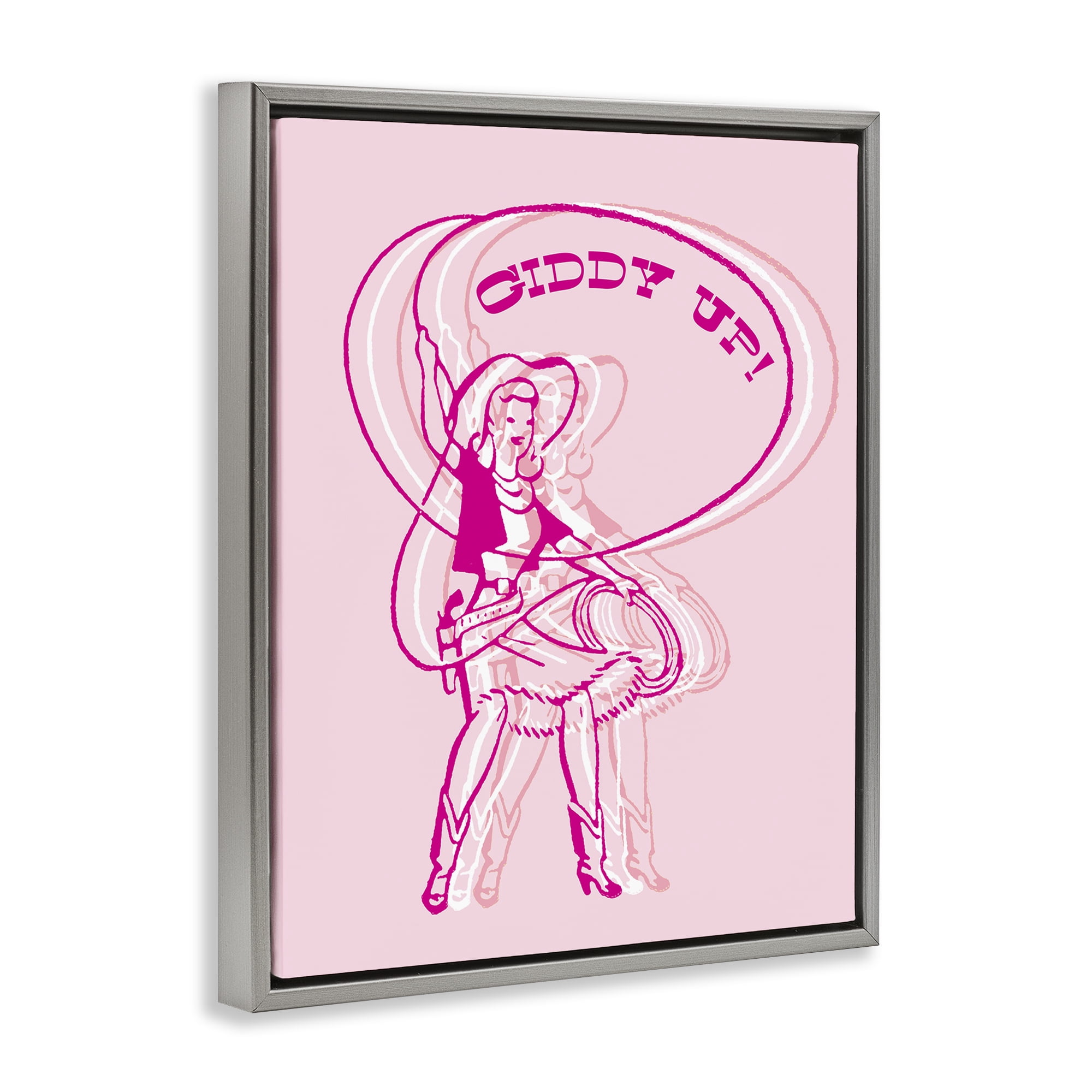 Stupell Industries Giddy Up Rodeo Girl People Painting Gray Floater Framed Canvas Art Print Wall Art, 17 x 21