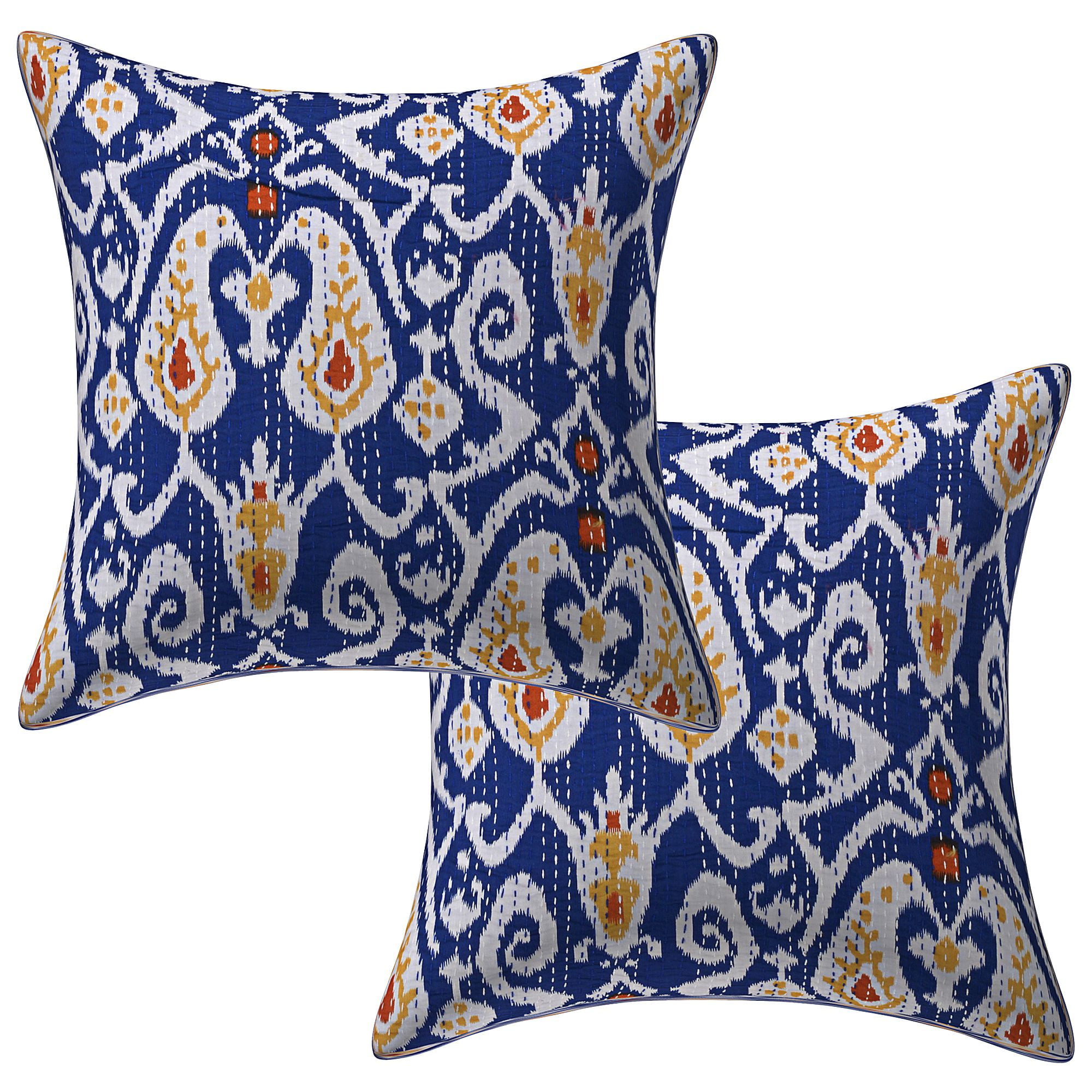 Stylo Culture Ethnic Decorative Throw Pillow Covers 16x16 Kantha Dark