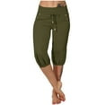thumbnail image 2 of Hurxie Active Capri Pants for Women Joggers Stretch Lightweight Women鈥檚 Casual Pant Capri with Drawstring Army Green,S, 2 of 7