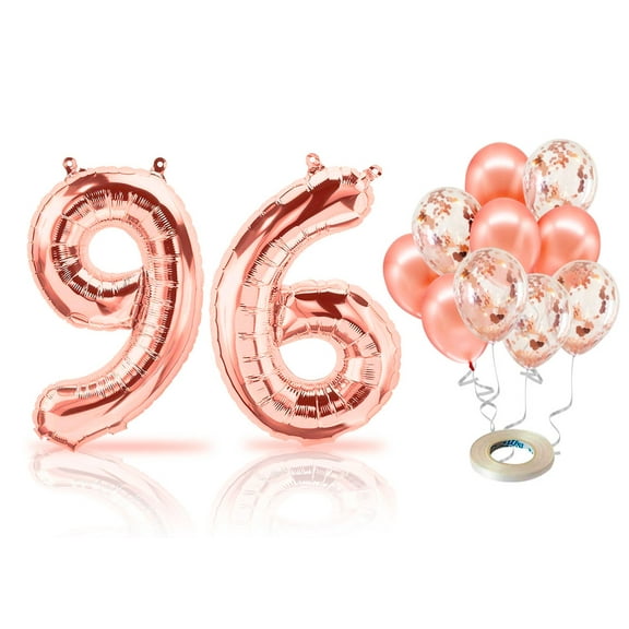 PARIS PRODUCTS - 96th Birthday Rose Gold Balloons & Number 96 Mylar Balloon, 96th Birthday Party Decor, 96th Birthday Decorations for Woman, 96th Birthday Decorations Woman