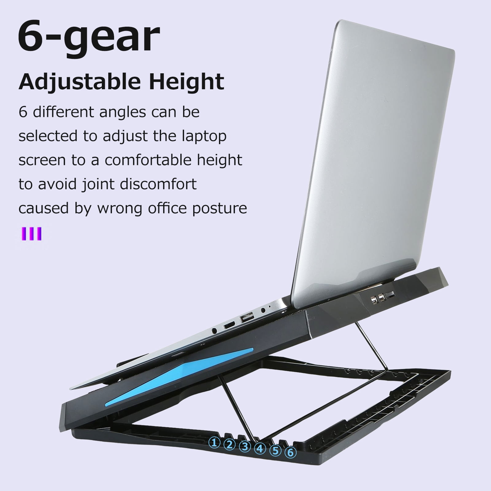Cooling Foldable Laptop Cooler 6-fan Laptop Cooling Stand Low Noise With 6-level Adjustable Height Dual USB Ports Wide Compatibility