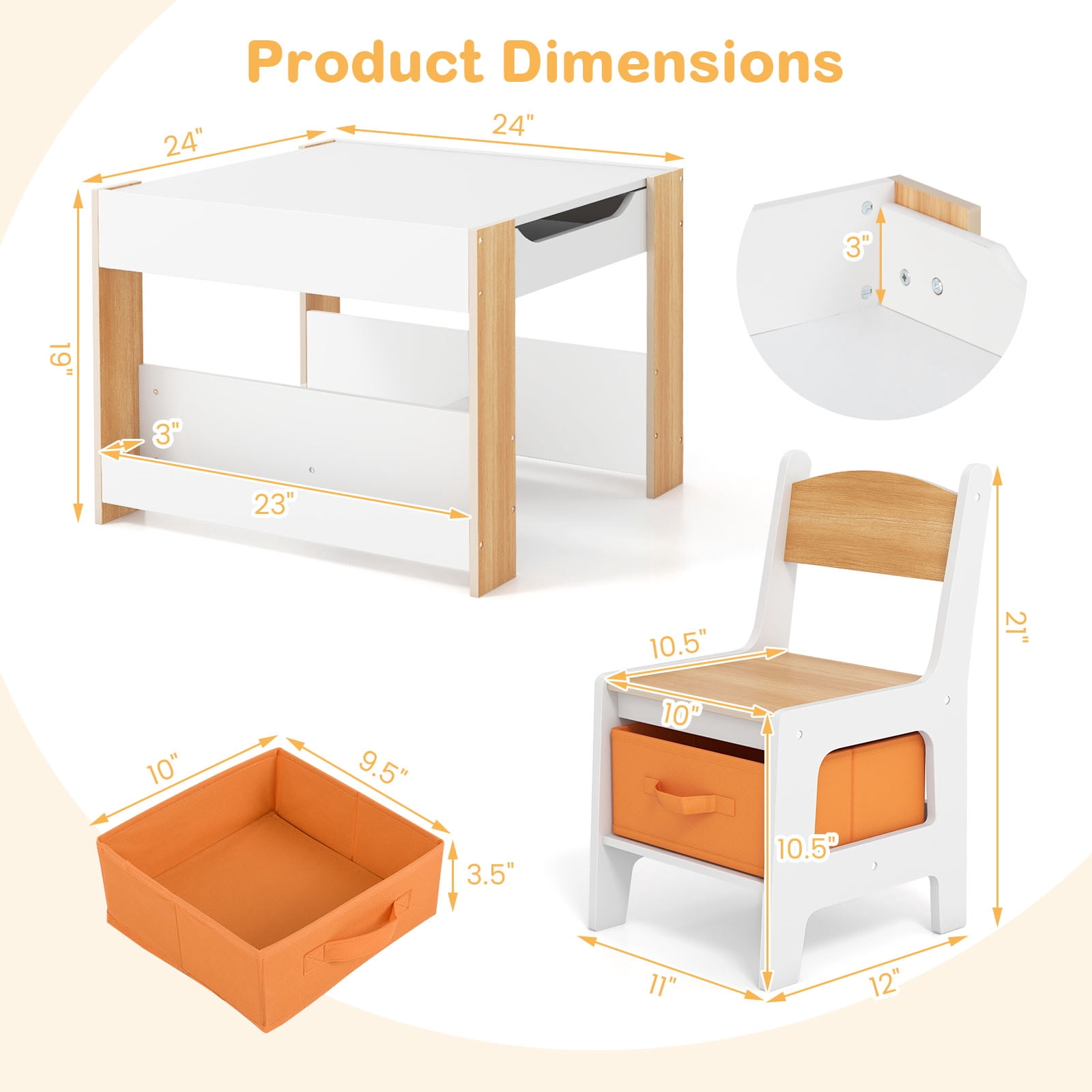 Costway 4-in-1 Kids Table & Chair Set Toddler Wooden Activity Table with Side Bookshelves Beige