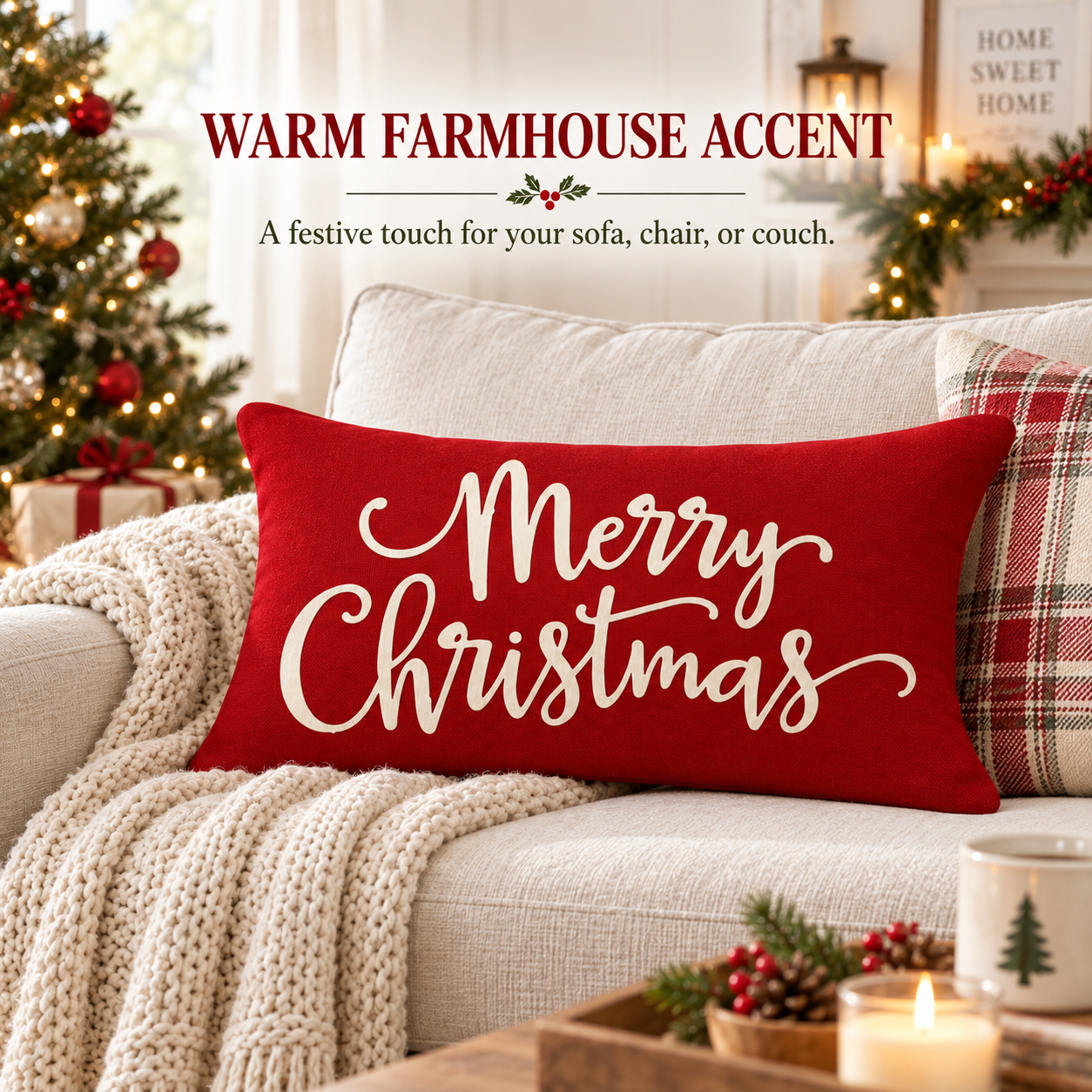 MetMetalrt Christmas Pillow Cover, 12" x 20", Red photo 6