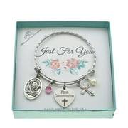 MOM AND THREE DAUGHTERS Little Girl's First Communion Bracelets in Silver Tones. Little Girls Jewelry. Little Girls Bracelet. First Communion Gift. Pearl. Cross