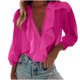 thumbnail image 2 of Camisas de encaje,Blusa informal de manga larga con volantes y cuello en V para mujer, de poliéster, ideal para uso diario, sopatenor, 2 of 8