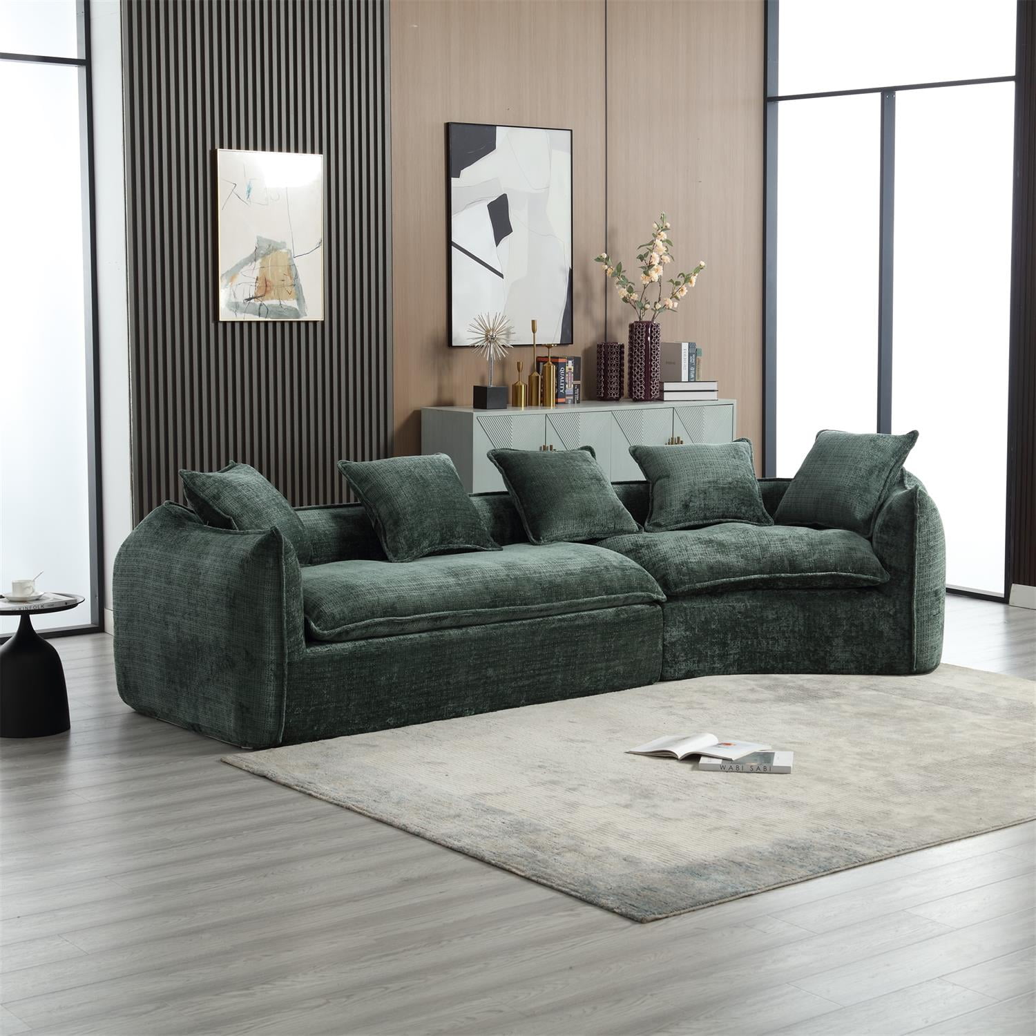 Demi Bonn 125" Modern Modular U-Shaped Sectional Sofa, Spacious 5-Seat Chenille Fabric Couch with Plush Pillows for Living Room, Minimalist Cloud-Style, Green