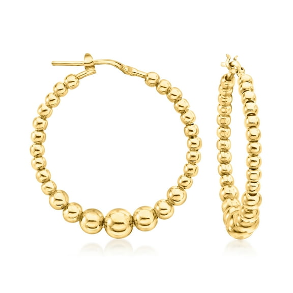 Ross-Simons Italian 3-6mm 18kt Gold Over Sterling Graduated Bead Hoop Earrings, Women's, Adult