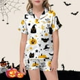 thumbnail image 2 of Boys Silk Pajamas Halloween Pajamas Cute Pumpkin Print Short Sleeve Button Down Loungewear Fall Kids Boy Pajamas Size 6-7 Years, 2 of 5