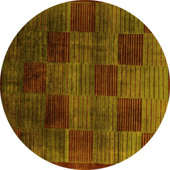 Ahgly Company Indoor Round Abstract Yellow Modern Area Rugs, 4' Round