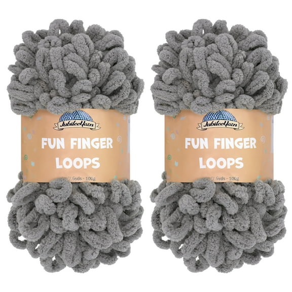 JubileeYarn Fun Finger Loops Yarn - Jumbo Polyester - 100g/Skein - Grey - 2 Skeins