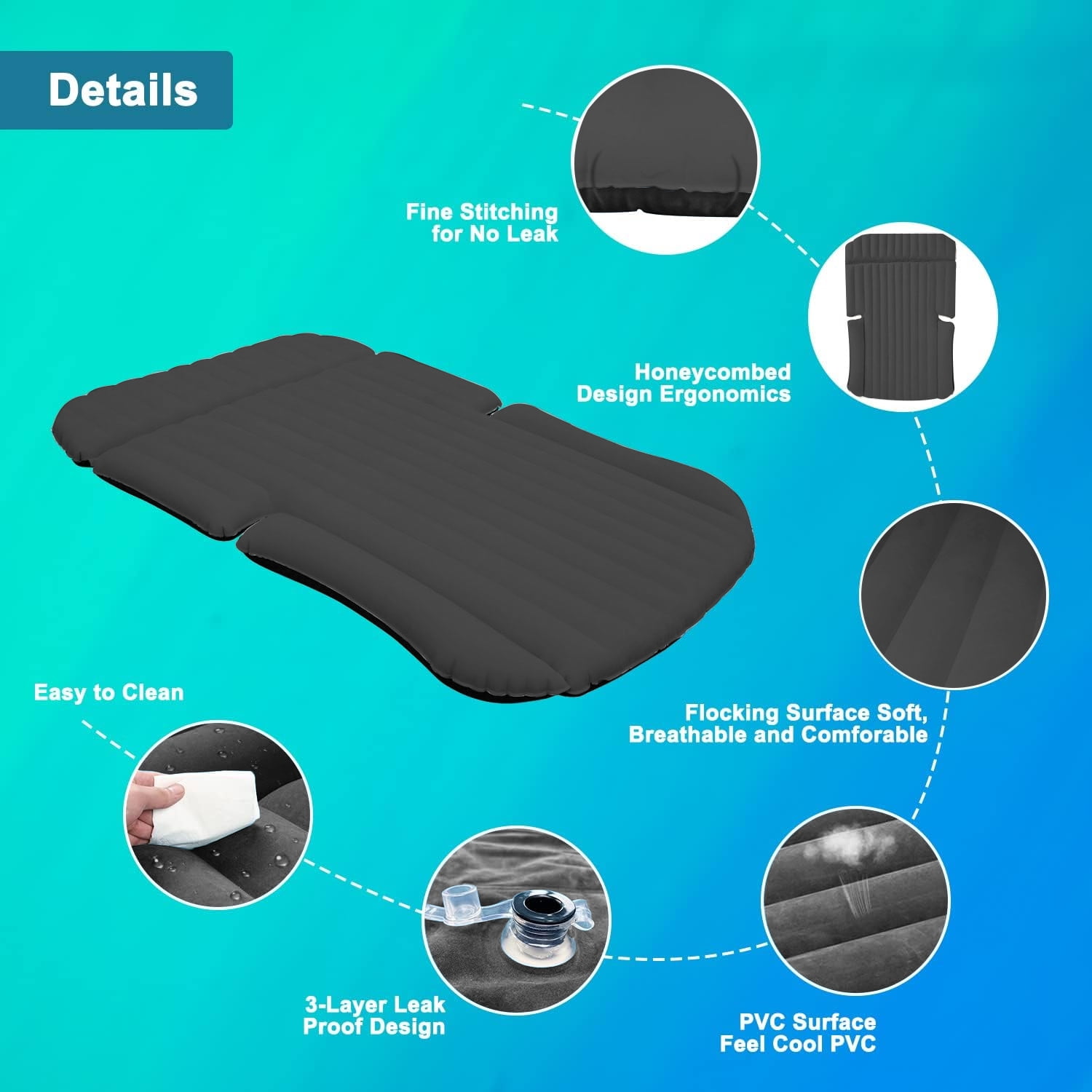 Generic  Car Rear Seat Inflatable Mattress Thickened Flocked Anti-Leak Travel Bed for SUV Truck MPV Road Trip Camping
