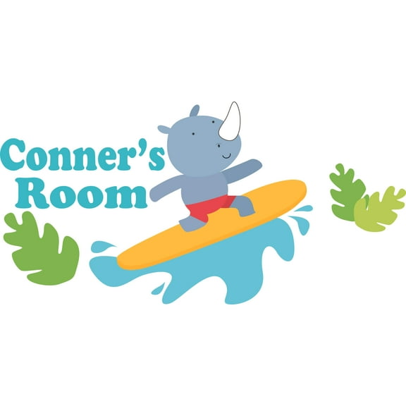 Summer Beach Fun Surfing Waves Animals Customized Wall Decal - Custom Vinyl Wall Art - Personalized Name - Baby Girls Boys Kids Bedroom Wall Decal Room Decor Wall Stickers Decoration Size (17x30 inch)