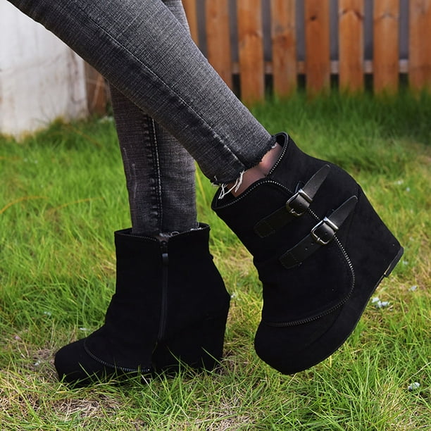 Zapatos casuales cómodos de estilo Clan con tacón inclinado y punta redonda para mujer, zapatos sólidos para exteriores Wmkox8yii sa2289