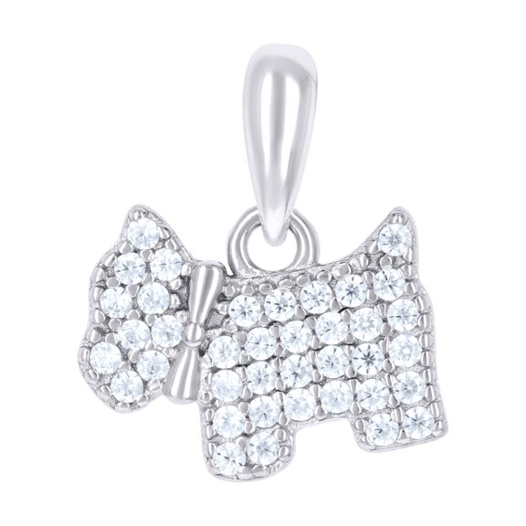 925 Sterling Silver Womens Cubic-Zirconia Dog Animal Wildlife Charm Pendant