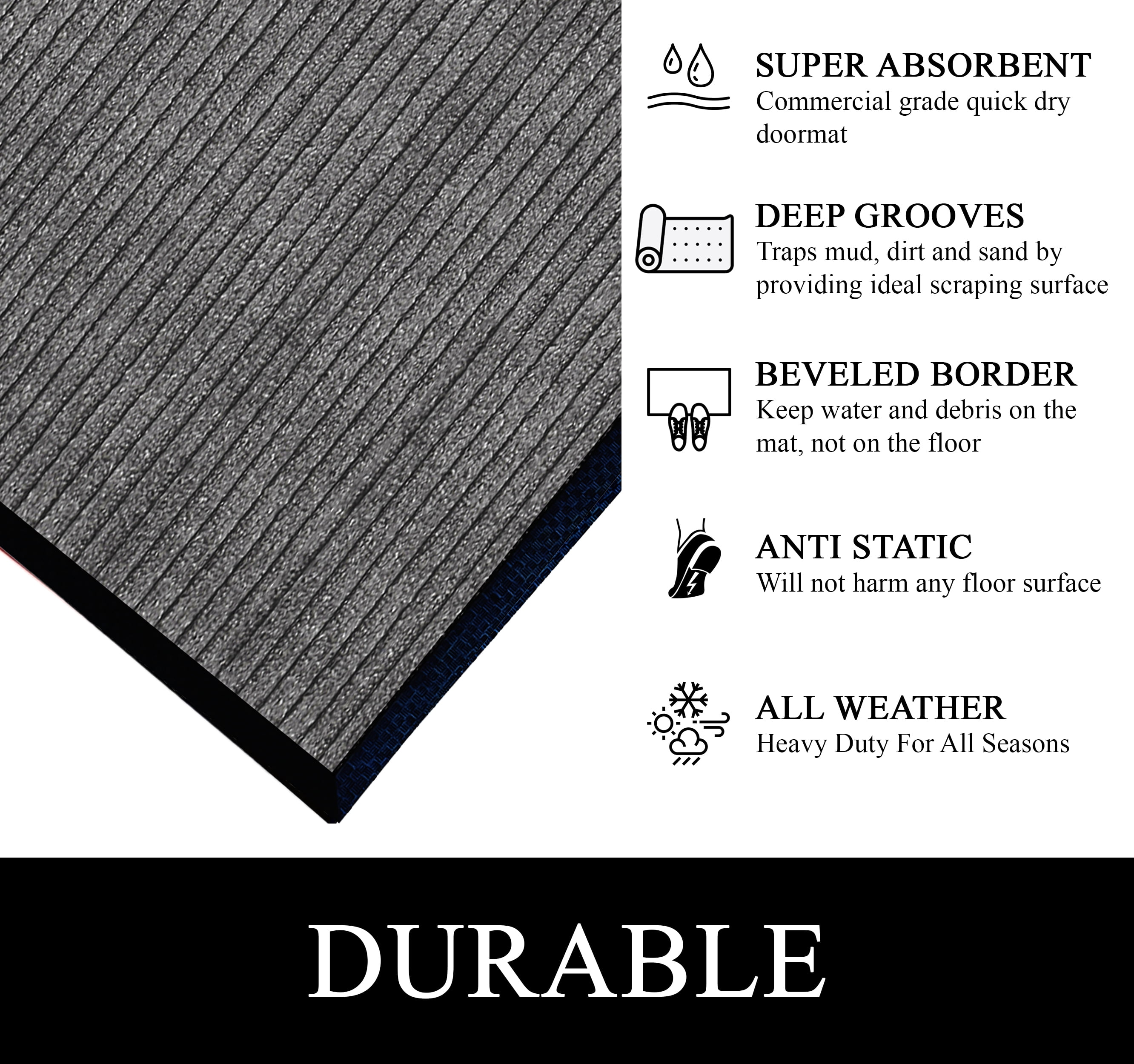 A1HC Indoor Outdoor Mat, Front and Back Entrance Welcome Mats, Front Door Patio Mats 47X71 Inches, Non-Slip Easy Clean Entrance Washable Large Size Doormat, Grey Stripe