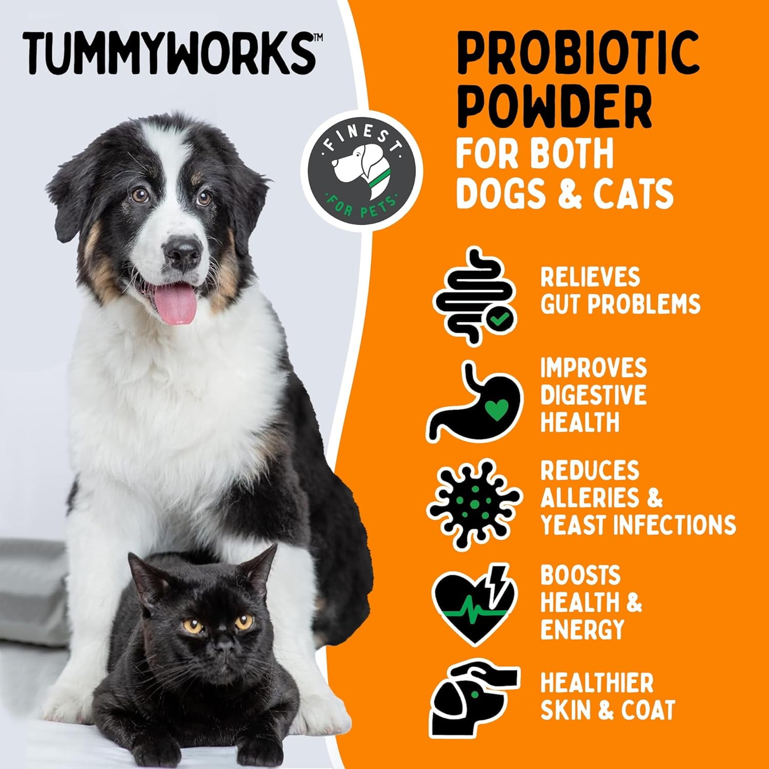 Finest for Pets TummyWorks Probiotic Powder for Dogs & Cats, Natural, 160 Scoops