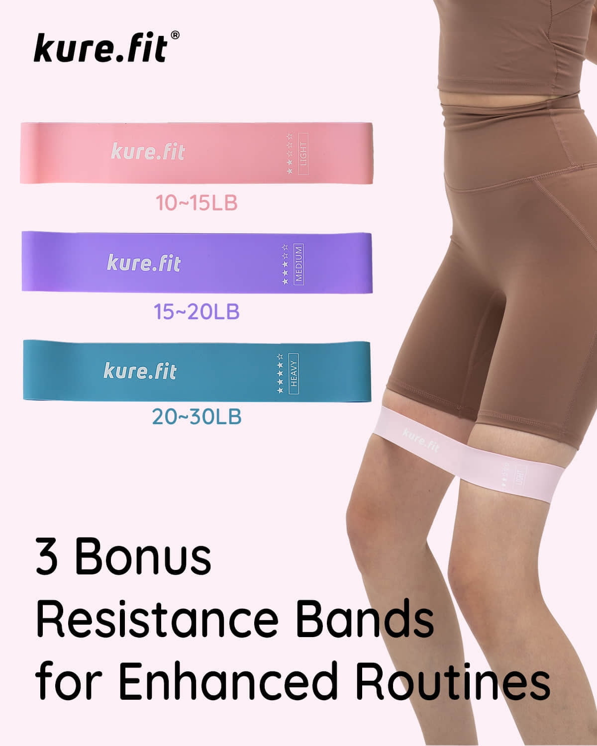 kure.fit Hand Weight Bars for Women, with Resistance Booty Bands, Non-Slip Portable Dumbbells for Pilates, Yoga, Cardio and Strength Training, 2.2 lb