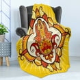 thumbnail image 4 of Hamsa Soft Flannel Fleece Throw Blanket, Sun Inspired Design Aura Energy Yoga Mantra Theme with Ornaments, Cozy Plush for Indoor and Outdoor Use, 50" x 70", Yellow Orange Brown, by Ambesonne, 4 of 5