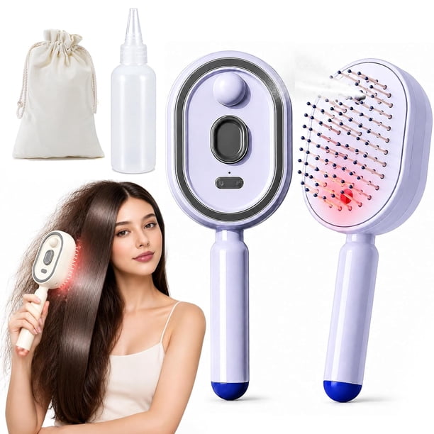 3 in 1 Electric Scalp Massager, Electric Spray Air Cushion Massage Comb, Red Light Self-Cleaning Steam Hair Brush with Oil Dispenser, Anti-Tangle, Anti-Static & Detangling Air Cushion Brush (Pink-A)