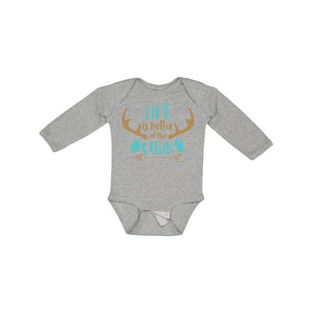 

Inktastic Life is Better at the Cabin Deer Antlers Camping Gift Baby Boy or Baby Girl Long Sleeve Bodysuit