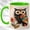 Green, variant on Geometric Owl Coffee Mug, Floral Bird Mug, Ceramic 11 oz