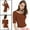 Brown, variant on Unique Bargains Women's Half Sleeves Scoop Neck Fitted Layering Top T-Shirt Beige S