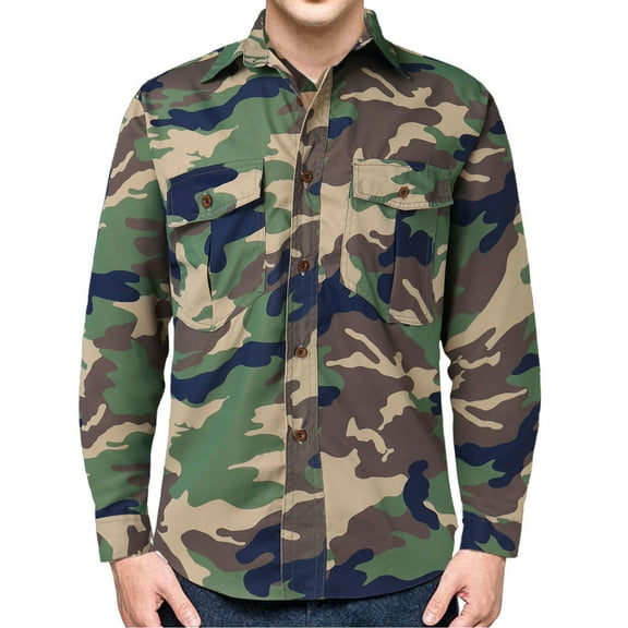 Mens Shirts Mens Casual Loose Trend Double Pocket Washed Camouflage Cargo Long Sleeve Shirt Blouse For Men
