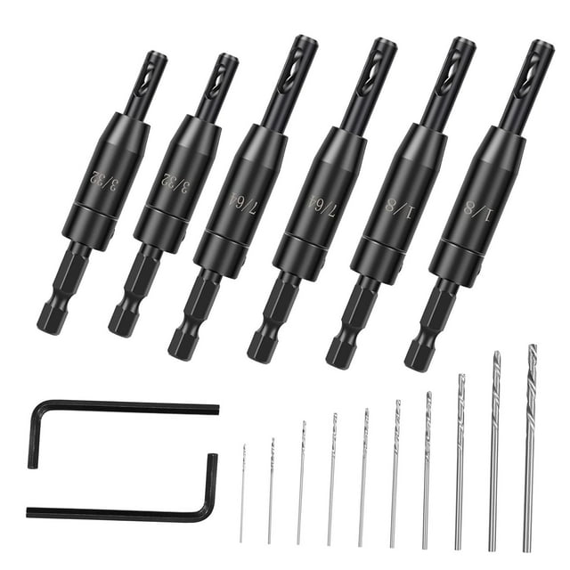 Juego de 18 brocas autocentrantes de 3/32", 7/64" y 1/8" para broca hexagonal de 1/4", broca central de cambio rápido para