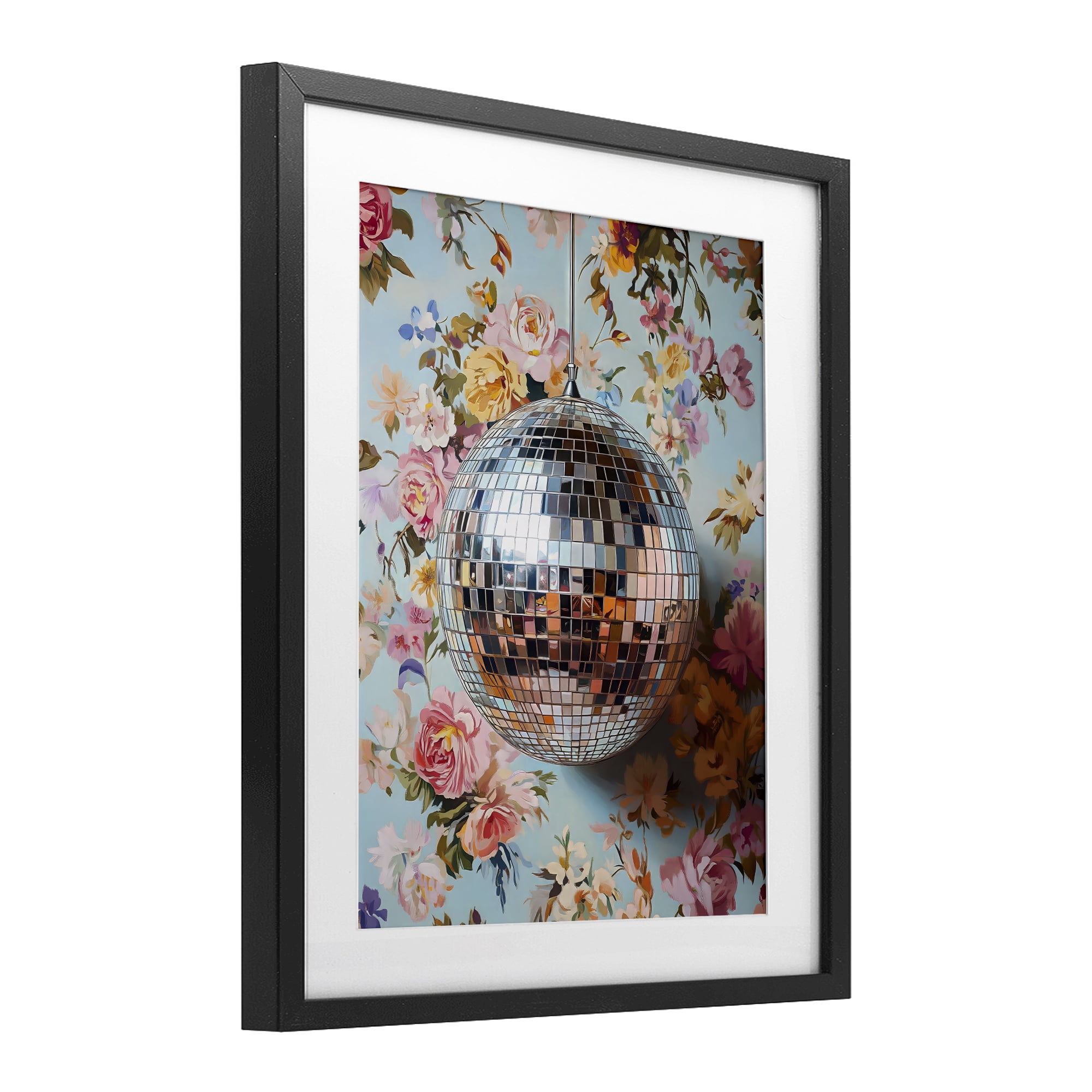 Stupell Industries Floral Disco Ball Reflection Black Framed Print Under Glass, design by LSR Design Studio