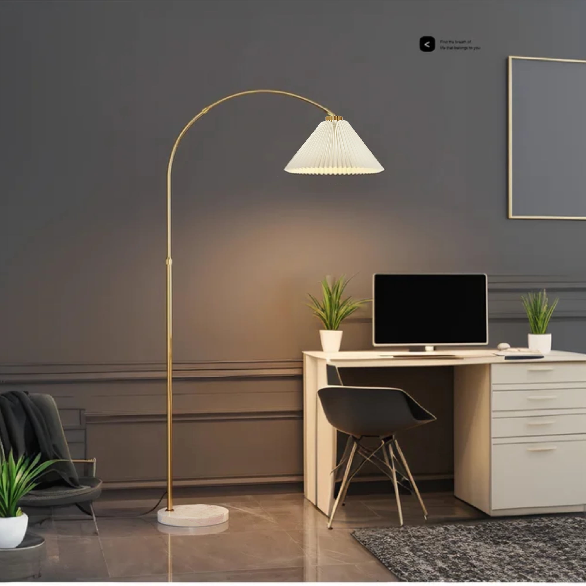 Arc Floor Lamp, 69" Height Standing Lamp, Metal Tall Lamp with Weighted Base Adjustable Hanging Shade for Living Room, Bedroom, Reading, Office - Gold