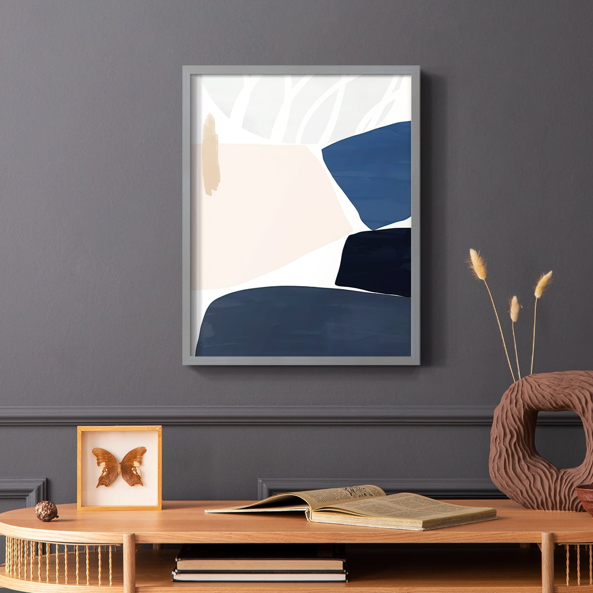 Denim and Sand II Framed Print in Gray Solid Wood Framed Print No Nail Hanging