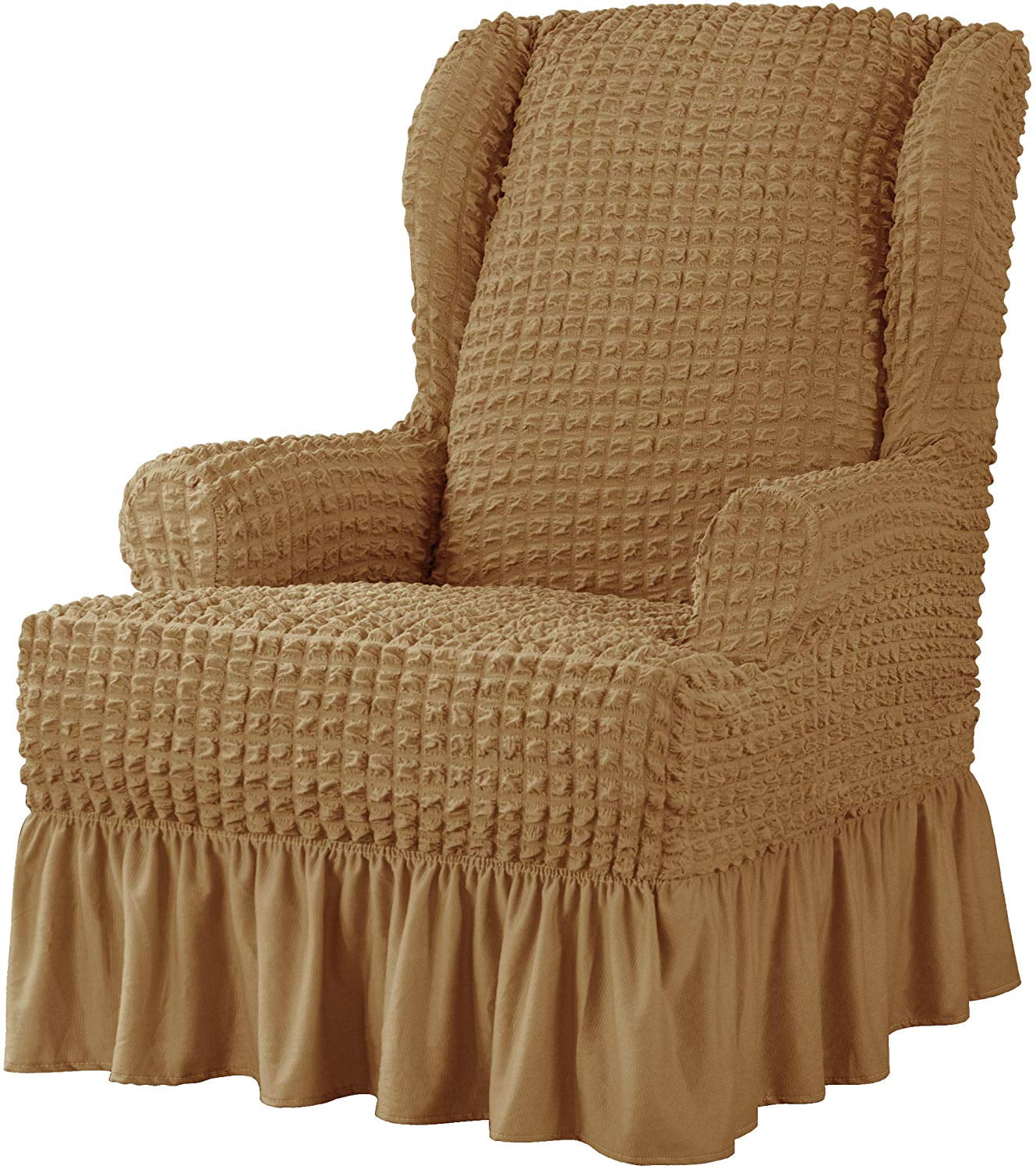 Subrtex Stretch 1 Piece Pleated Ruffled Skirt Wingback Chair Slipcover Almond Walmart Com Subrtex Stretch 1 Piece Pleated Ruffled Skirt Wingback Chair Slipcover Almond Walmart Com