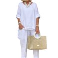 thumbnail image 2 of Traje De Verano De 2 Piezas Algodón Cami Top Pantalones Cuello redondo Mujeres Loose Fit Ropa diaria (Blanco M) Cgtredaw Para estrenar, 2 of 6