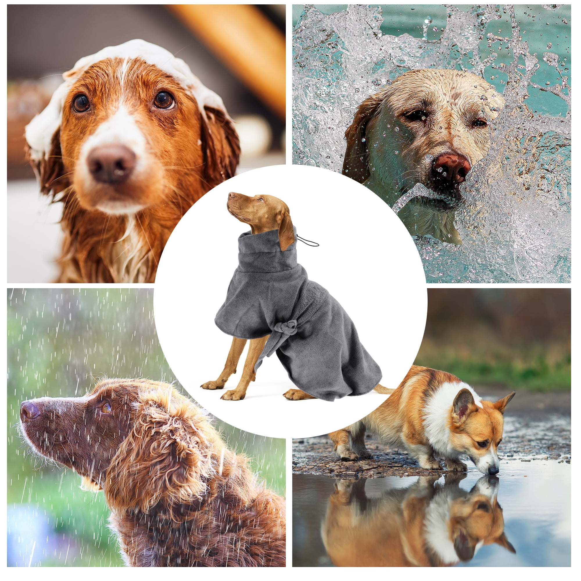 Unique Bargains Dog Bathrobe Drawstring Pet Towel Soft Coat
