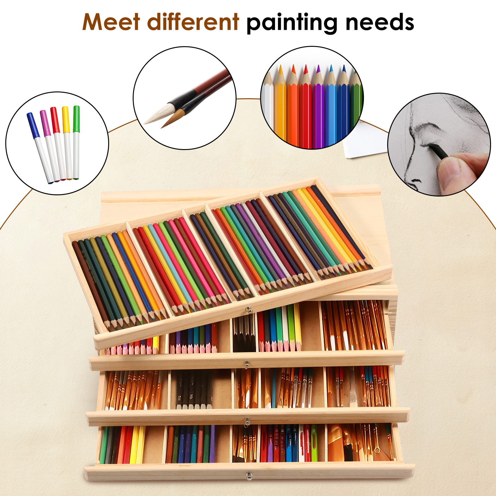 4/6 Drawer Wooden Artist Supply Storage Box for Pastels, Pencils, Pens, Markers, Brushes and Tools