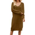 thumbnail image 1 of Falda Vestido casual con cuello en V Estilo sexy Vestido cálido para mujer Ajuste holgado Traje diario de talla grande Ygjytge Camello T S para Mujer, 1 of 6