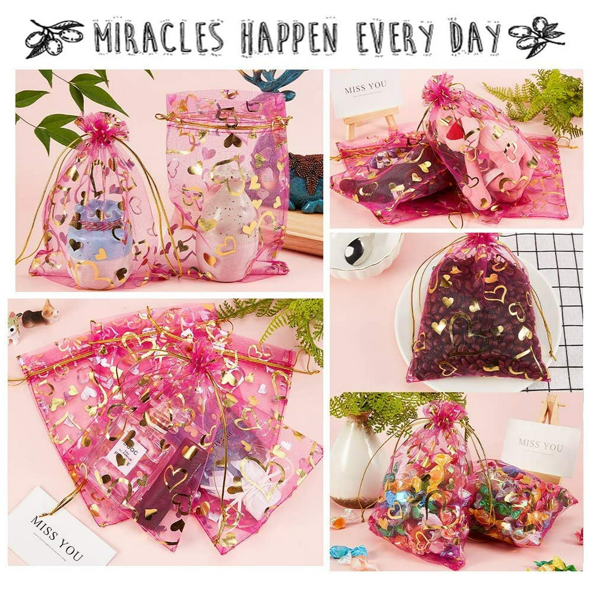 100pcs 5x7 Inches Heart Printed Organza Bags Jewelry Pouch Bags Organza Drawstring Pouches Wedding Favors Bag Candy Gift Bags Valentine s Day Walmart