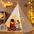 thumbnail image 3 of Tiny Land Teepee Tent for Kids, Foldable Play Tent with Mat,  Portable Indoor & Outdoor Canvas Playhouse for Toddlers, 3 of 9