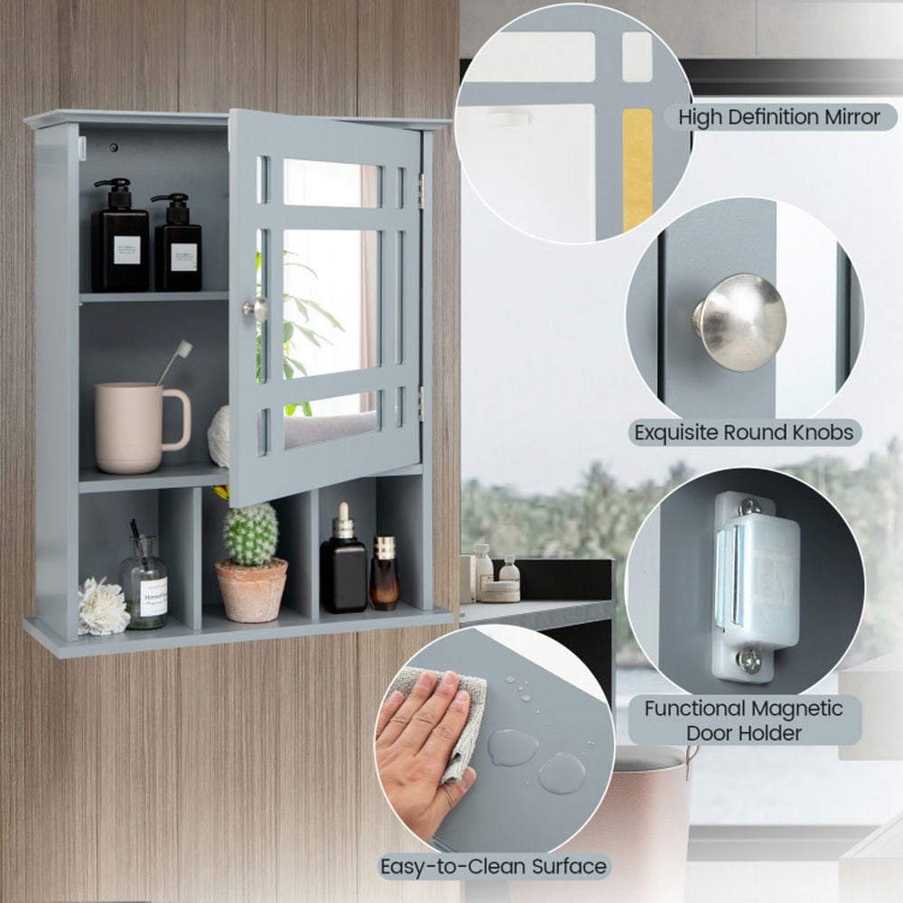 Finihen Bathroom Wall Cabinet, Wall Mounted Bathroom Mirror Cabinet, Wall Mounted and Mirrored Bathroom Cabinet, for Bathroom, Gray Finihen Bathroom Wall Cabinet, Wall Mounted Bathroom Mirror Cabinet, Wall Mounted and Mirrored Bathroom Cabinet, for Bathroom, Gray