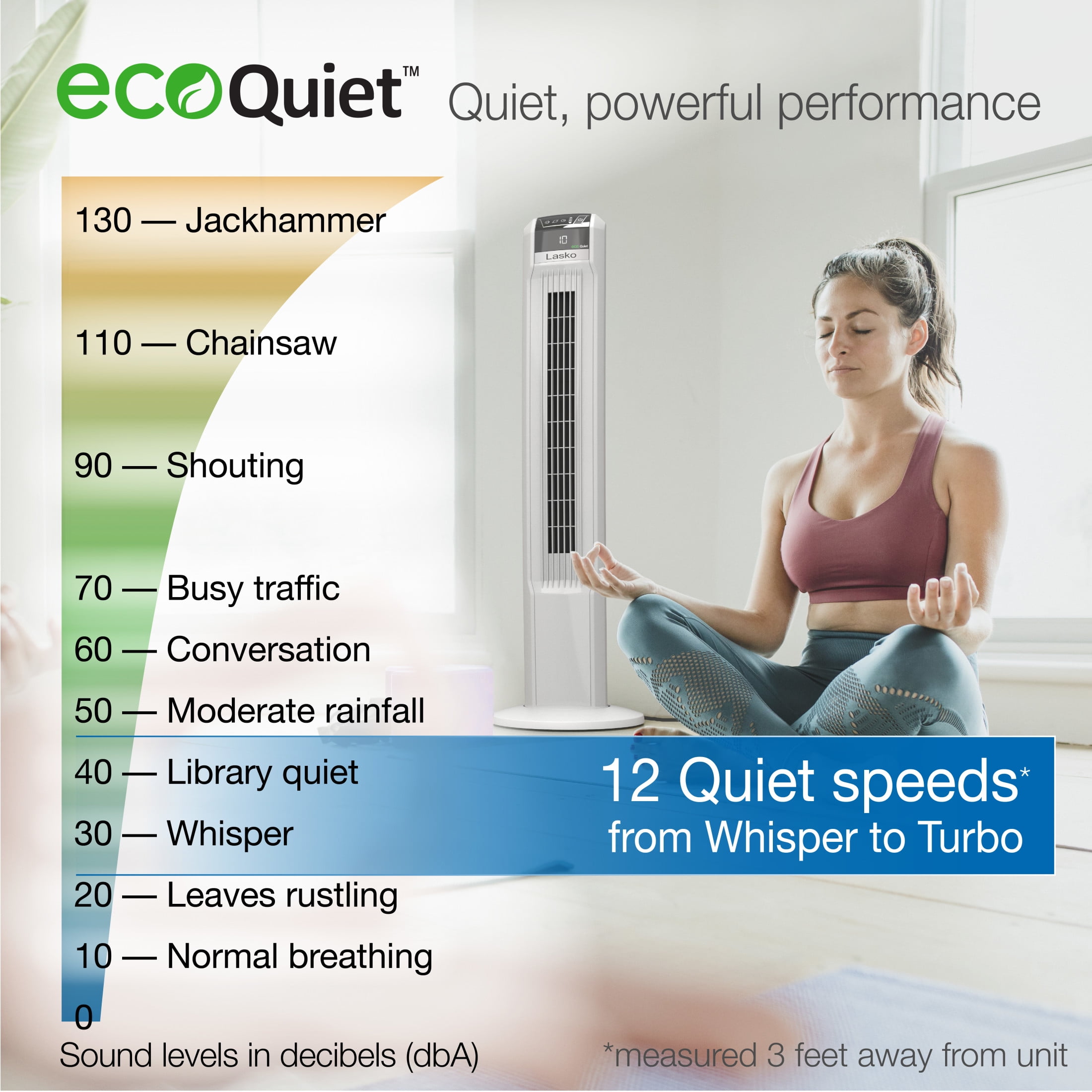 Lasko EcoQuiet 12-Speed Remote Controlled DC Motor Oscillating Tower Fan, T42710