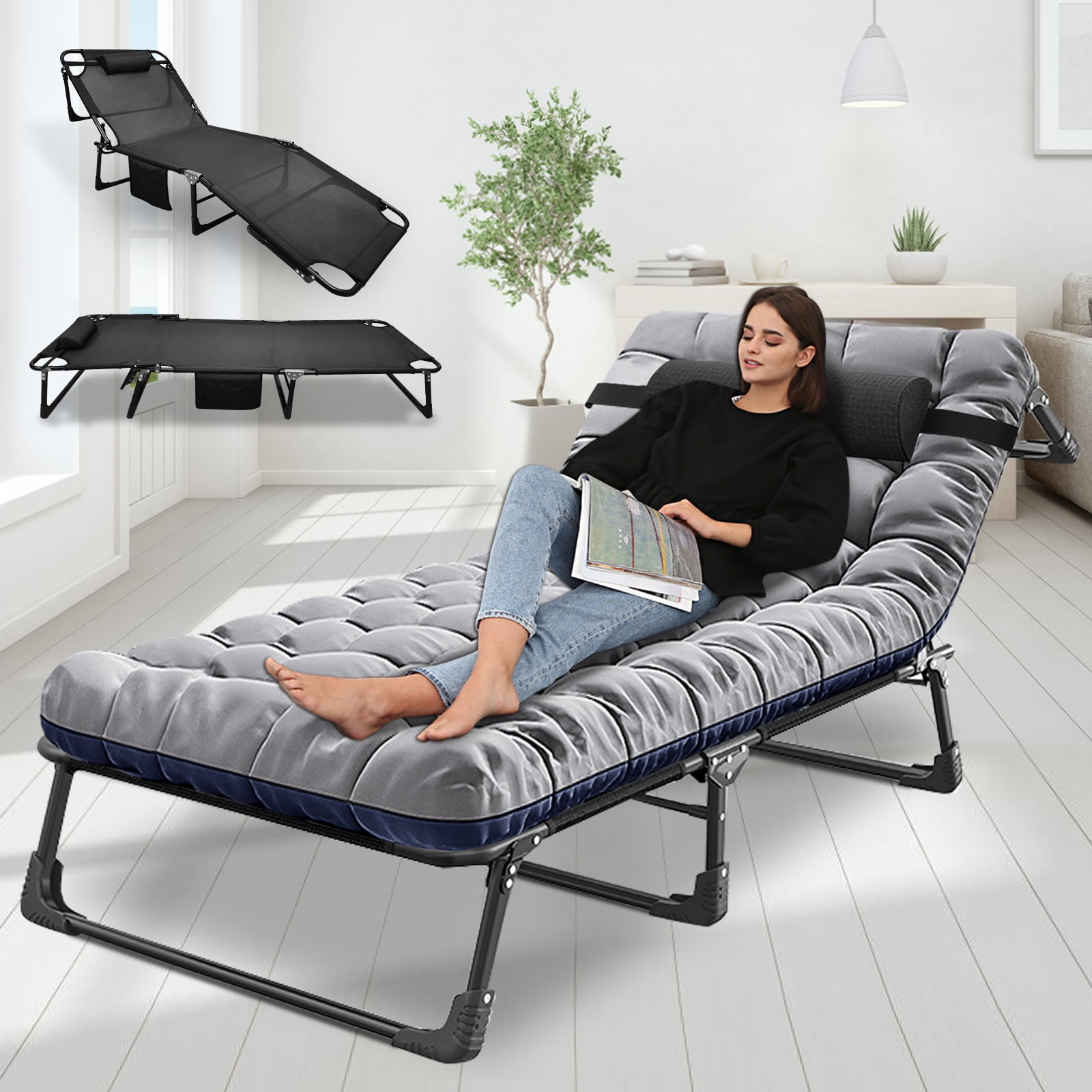 Buy SLSY 4Fold Sleeping Cots with 2 Sided Mattress & Pillow, Folding