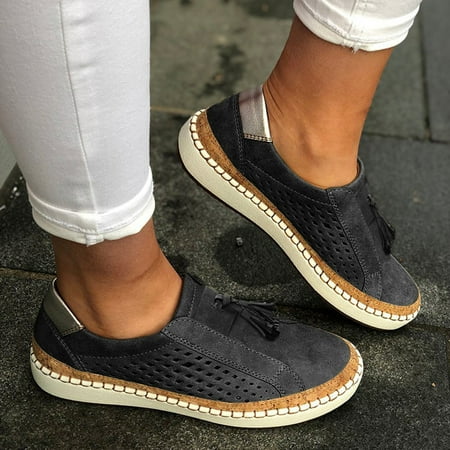 Mortilo Women s Flats Shoes Women s Fringe Hollow-Out Round Toe On Shoes Flat with Sneakers Work Shoes 40 Black