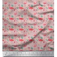 thumbnail image 1 of Soimoi Pink Satin Silk Fabric Monstera Leaves,Peach Floral & Flamingo Bird Print Fabric by Yard 42 Inch Wide, 1 of 1
