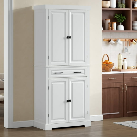 AACULPET 72" Tall Kitchen Pantry Cabinet, Storage Cabinets with Drawer and Adjustable Shelves, White Bathroom Storage